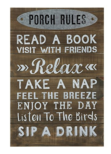 Creative Co-op Pine Wood Wall Decor Porch Rules Sign