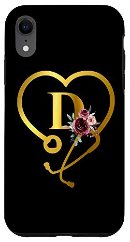 iPhone XR Personalized Gift for Nurse Doctor Initial Letter D Black Case