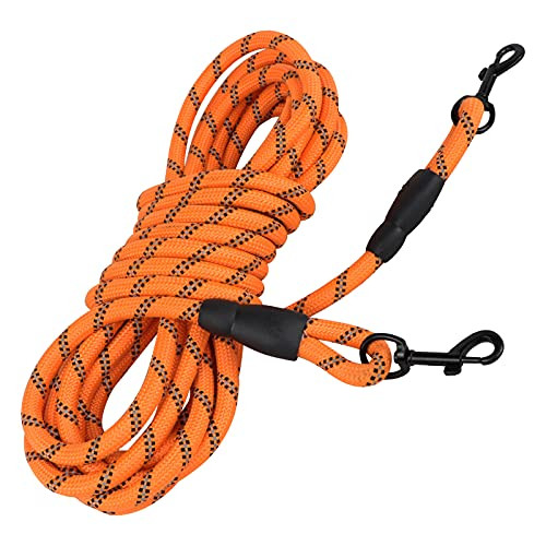 ZNCMRR Long Rope Dog Leash for Medium Large Dogs - 30ft Training Reflective Nylon Durable Heavy Duty Long Rope Leash, Easy to Control Extender Yard Leash, Great for Walking/Playing Outdoor-Orange-