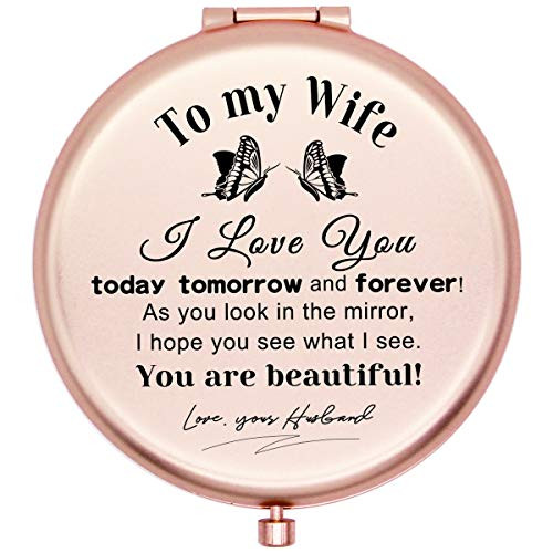 Muminglong Frosted Compact Mirror for Wife from Husband Birthday Valentine's Day Anniversary for Wife-New hudie Wife