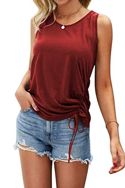 Veatzaer Womens Solid Drawstring Side Sleeveless Shirts Summer Casual Tank Top Wine Red Veatzaer Womens Solid Drawstring Side Sleeveless Shirts Summer Casual Tank Top Wine Red