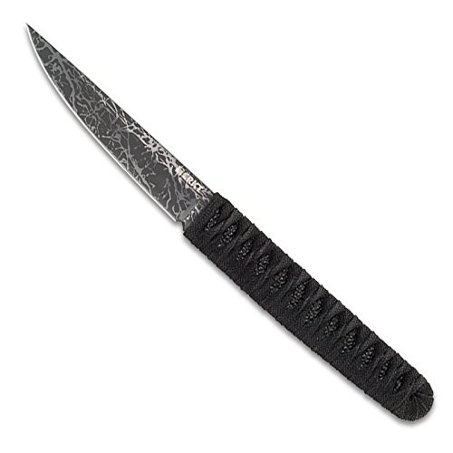 CRKT Obake Fixed Blade Knife: Retail Package Burnley Titanium Nitride Plain Edge EDC Knife, Outdoor Utility Knife with Handle Wrap, Etched Blade, and Nylon Sheath 2367C