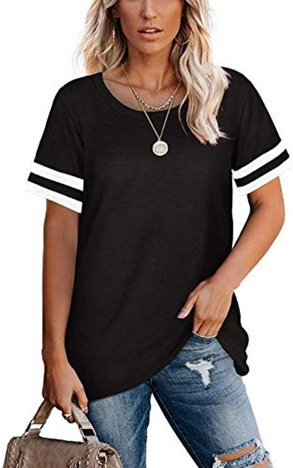 Bramasso Short Sleeve T Shirts for Women Loose Fit Scoop Neck Striped Tops XXL