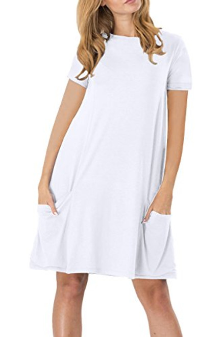 OMZIN Casual Dress of Women with Pockets Pleated Swing Dress O-Neck Loose Dress Plus Size,White,3XL OMZIN Casual Dress of Women with Pockets Pleated Swing Dress O-Neck Loose Dress Plus Size,White,3XL