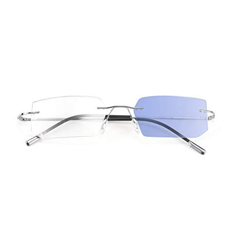 WANWAN Rimless Frame Reading Glasses for Men Women Blue Light Blocking memory-metal Computer Reader Gun Grey 2.0x
