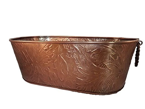 Large Oval Copper Beverage Party Tub Cooler; Ice Tub, Wine Chiller or Beer Bucket for Drinks or Planter Bucket