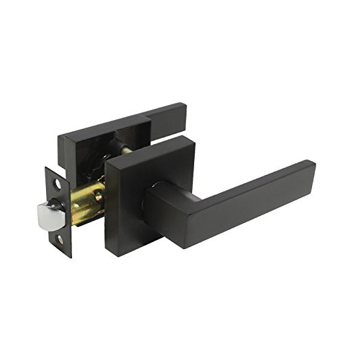 1 Pack Probrico Square Door Lever Door Lock Handle Lockset Keyless Doorknobs Passage Knobs Lockset Interior Hallway Passage Closet DL01-BK-PS in Black