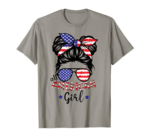 All American Girls 4th of July Shirt Daughter Messy Bun USA T-Shirt All American Girls 4th of July Shirt Daughter Messy Bun USA T-Shirt
