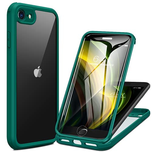 Miracase iPhone SE 2020 Case/iPhone 8 Case with Built-in Glass Screen Protector, Full-Body Rugged Clear Bumper Case for iPhone SE 2020/ iPhone 8, Dark Green