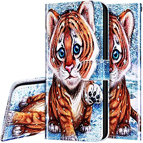PHEZEN Case for Samsung Galaxy J4 2018 Wallet Case,3D Bling Marble Design PU Leather Stand Folio Flip Case Magnetic Protective Cover  and  Card Slot Holder for Galaxy J4 2018 - Tiger