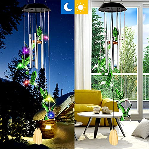 KABIKIU Wind Chimes, 35 Inch Wind Chimes for Outside with Aluminum Tubes, Solar Wind Chime Changing Colors, Waterproof Garden Outdoor Patio Decor -Hummingbird-