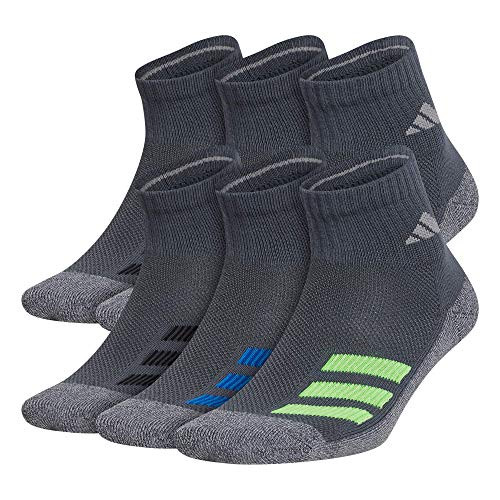 adidas Youth Kids-Boy's/Girl's Cushioned Quarter Socks -6-Pair-, Onix/ Onix - Light Onix Marl/ Signal Green/ Solar Green, Large