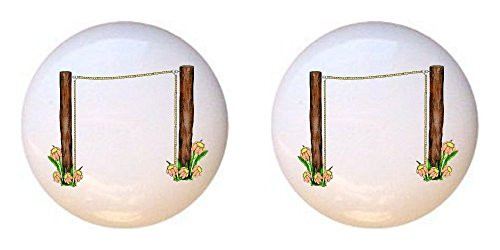 SET OF 2 KNOBS - Clothesline with Flowers - Dirty Laundry - DECORATIVE Glossy CERAMIC Cupboard Cabinet PULLS Dresser Drawer KNOBS