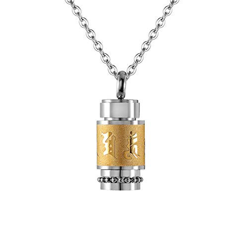 PAURO Men's Stainless Steel Buddhist Om Mani Padme Hum Prayer Wheel Mantra Bottle Pendant Necklace Gold Large