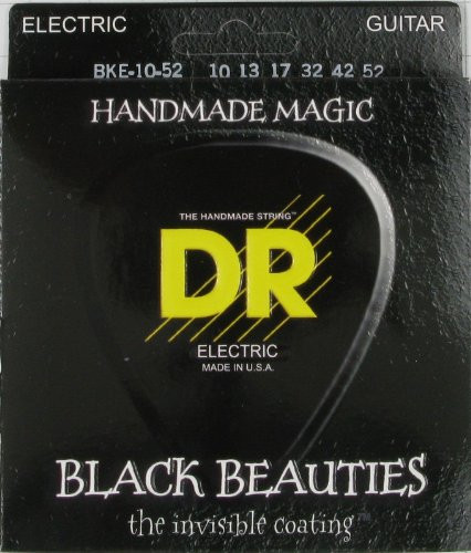 DR Strings Extra Life Black Coated Electric Guitar, .010 - .052, EX-BK-10/52