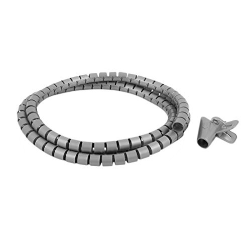 Aexit Gray 12mm Cord Management Flexible Spiral Tube Cable Wire Wrap Cord Computer Cable Management 1.5 Meters Cable Ties w Clip