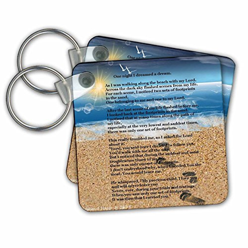 3dRose Footprints in The Sand on Beach with Poem Key Chains, 2.25" x 2.25", Set of 2 -kc-204469-1-