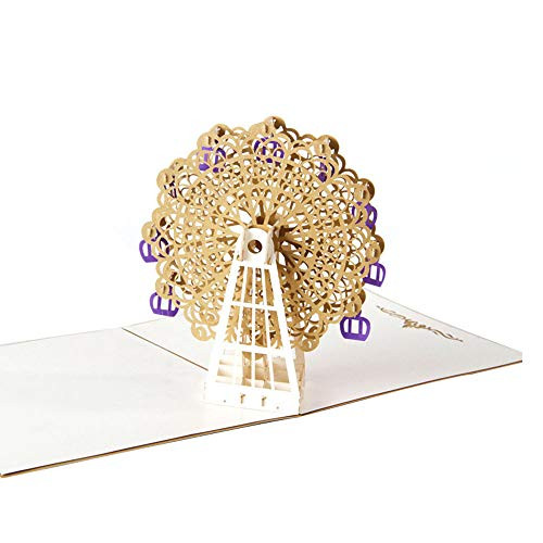 Autek Ferris Wheel Pop Up Card 3D Card Popup Greeting Cards Gift Birthday New Year Anniversary Valentine Wedding Graduation Thank You Thanksgiving,Greeting Cards-Comes with Blank Envelope Gold