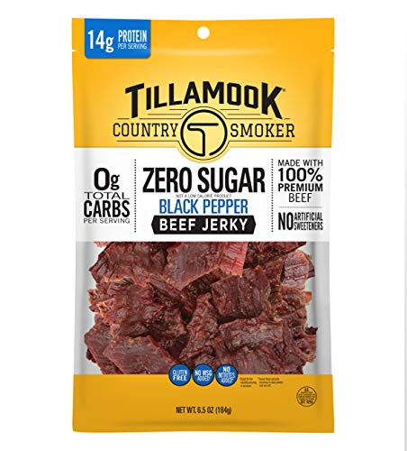 Tillamook Country Smoker Keto Friendly Zero Sugar Beef Jerky, Black Pepper, 6.5 Ounce