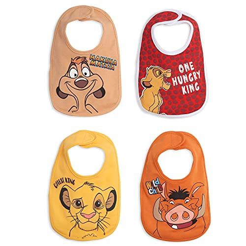 Disney Lion King Simba Timon Pumbaa Baby Boys 4 Pack Snap Bibs One Size