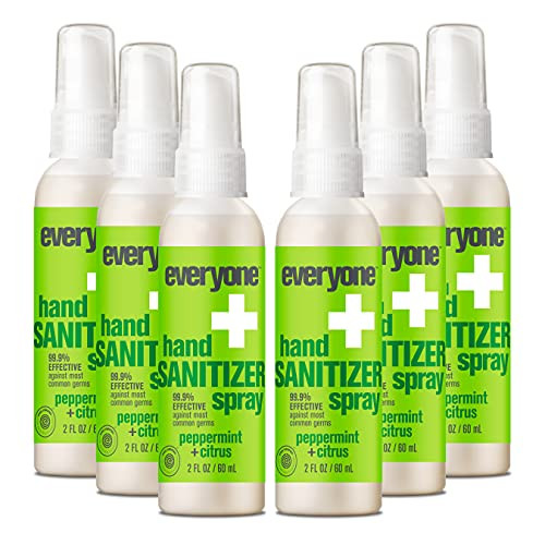 Everyone Hand Sanitizer Spray, 2 Ounce -Pack of 6-, Travel Size, Peppermint and Citrus, Plant Derived Alcohol with Pure Essential Oils, 99 percent Effective Against Germs -Packaging May Vary-