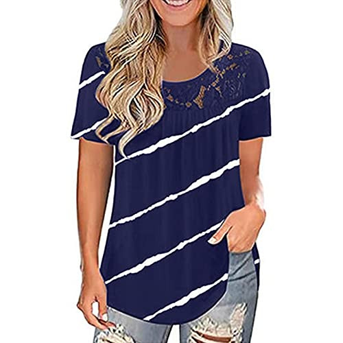 Tops for Women Work Casual,Womens Short Sleeve Shirts and Raglan V Neck T Shirts Tees Buttons up Color Block Casual Loose Fit Tshirts Tops Navy