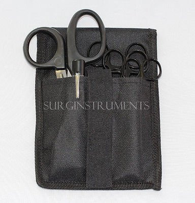 5 Piece Black Paramedic Set with Case - Diagnostic EMT Nursing EMS Emergency