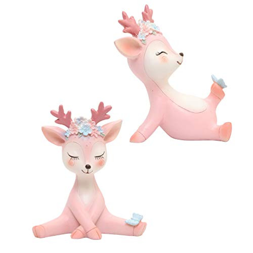 Cabilock 2pcs Christmas Reindeer Figurine Deer Figure Cake Topper Figurine Woodland Animal Figurine Christmas Decor Gift -Pink, Random Pattern-