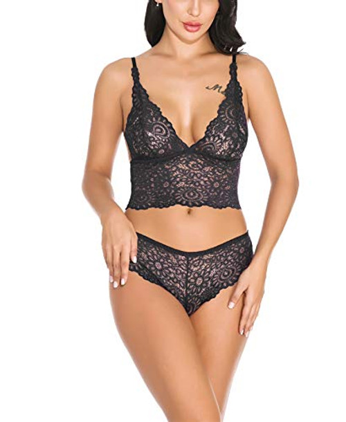 Lziizl Women Sexy Lace Bra and Panty Set Bralette Lingerie 2 Piece Babydoll Bodysuit Navy Blue S Lziizl Women Sexy Lace Bra and Panty Set Bralette Lingerie 2 Piece Babydoll Bodysuit Navy Blue S