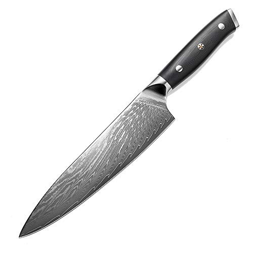 BIGSUN Damascus Chef knife 8 Inch,Professional 67 Layers Damascus Steel Kitchen Knives With Ergonomic Fiberglass G10 Handle  (Black)