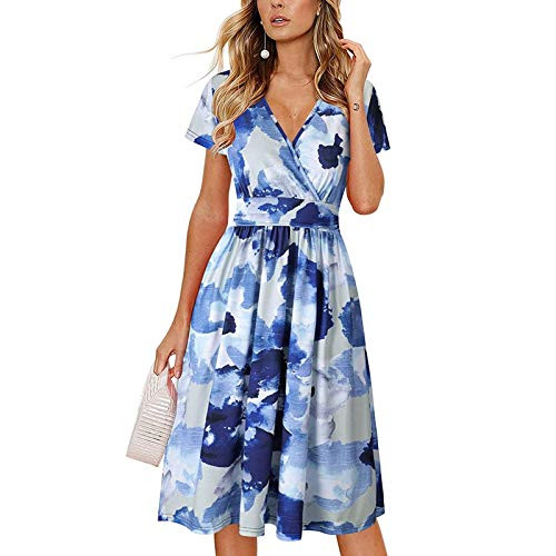 Dress for Women Casual, Women's Summer Wrap Maxi Dress Casual Boho Floral V Neck Sleeveless Ruffle Hem Split Beach Long Dresses Blue Dress for Women Casual, Women's Summer Wrap Maxi Dress Casual Boho Floral V Neck Sleeveless Ruffle Hem Split Beach Long Dresses Blue