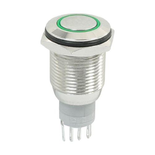 5Pins Green Lamp 12V SPDT NO plusNC Momentary Button Switch 3A 250VAC