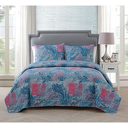 VCNY Home Ava 3 Piece Pinsonic Reversible Bedding Quilt Set King Multi
