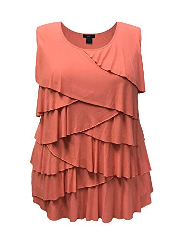 LEEBE Women's Plus Size Crew Neck Ruffle Top -1X-5X- -3X, Coral Tank-