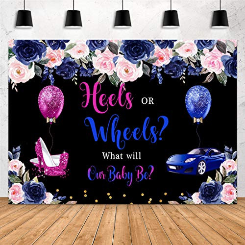 Aperturee 7x5ft Heels or Wheels Gender Reveal Backdrop Boy or Girl Pink or Blue He or She What Will Baby Be Newborn Baby Shower Floral Photography Background Party Banner Decoration Photo Booth Props Aperturee 7x5ft Heels or Wheels Gender Reveal Backdrop Boy or Girl Pink or Blue He or She What Will Baby Be Newborn Baby Shower Floral Photography Background Party Banner Decoration Photo Booth Props
