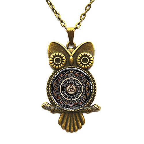 Waozshangu New Mirror of Twilight Owl Necklace Mirror of Twilight Jewelry Glass Dome Owl Pendant Owl Necklace?PU210 -Brass-