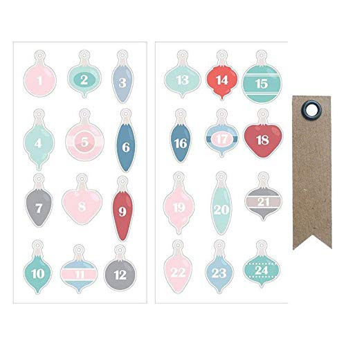 Youdoit 24 Puffy Stickers Figures Christmas Balls  plus 20 Pennant Kraft Labels