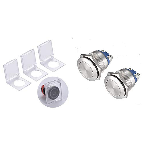 Push Button Switch Protect Cover for 19mm Install Size -3 PCS-  plus 19mm Momentary Stainless Steel Push Button Switch -2PCS-