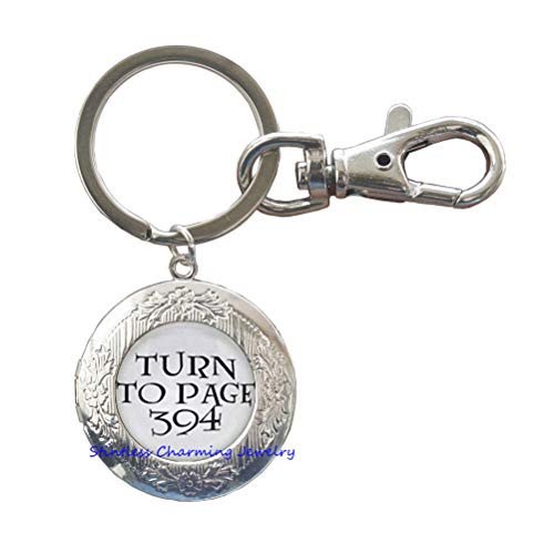 Turn to Page 394' Jewelry Glass Cabochon Locket Keychain,Book Jewelry - Quote Locket Keychain - Book Lover Gift - Bookworm Locket Keychain - Reading Quote-JP342 -C1-