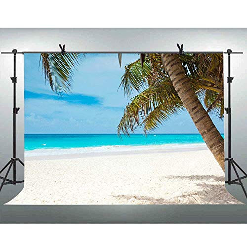 FLASIY Tropical Beach Photography Backdrops 10x7ft Coconut Tree Blue Sky Landscape Photo Background for Outdoor Wedding Party Photo Booth Studio Props AYY017