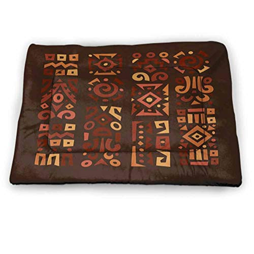 DayDayFun Earth Tones Pet Mat Doodle Style Graphic Figures in Four Vertical Borders Accents Personalized Pet Placemat Multicolor Size 18"x12"