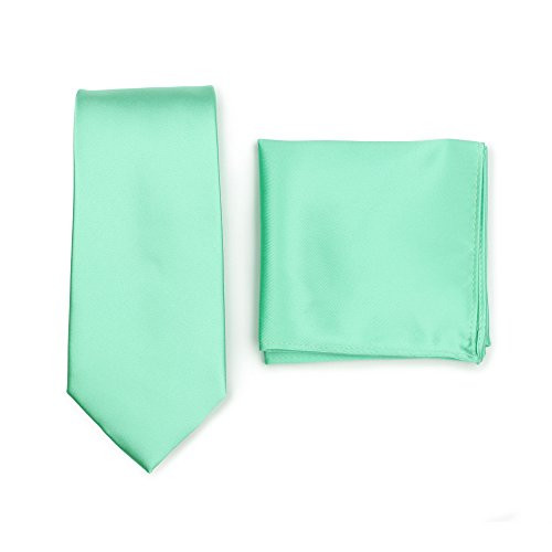Bows-N-Ties Men's Solid Necktie and Pocket Square Set -Mint-