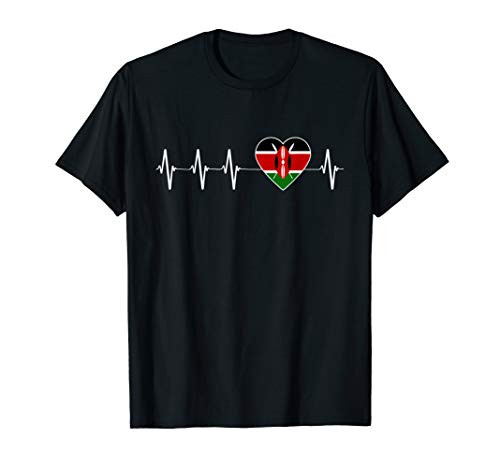 Kenyan Heartbeat I Love Kenya Flag Heart Pulse Country Gift T-Shirt