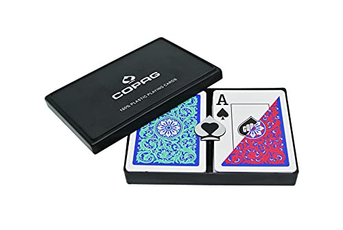 Copag 1546 Neoteric Design 100 percent Plastic Playing Cards, Poker Size Green/Red Double Deck Set -Jumbo Index-