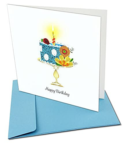 Whimsical Birthday Quilling Greeting Card, 6x6" with Envelope. Blank Inside. Hand-made. Suitable for Framing.