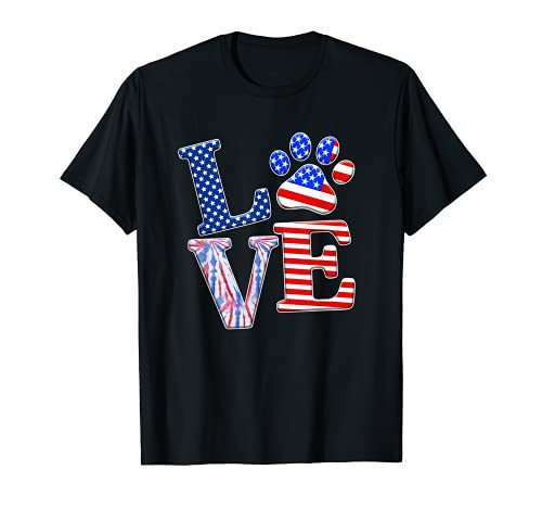 LOVE Dog Paw American Flag Tie Dye Dog Lover 4th Of July T-Shirt