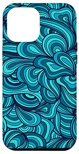 iPhone 12 Pro Max Teal Aqua Blue Turquoise  and  Black Doodle Swirl Pattern Case