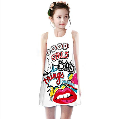 WOCACHI Little Girls 3D Mini Dresses, Toddler Girls Summer Princess Dress Kids Baby Printing Party Sleeveless Dresses 2-Pack Party Strap Ruched Tunics Hooded Jeans Button Zipper Tulle Sayings Beach