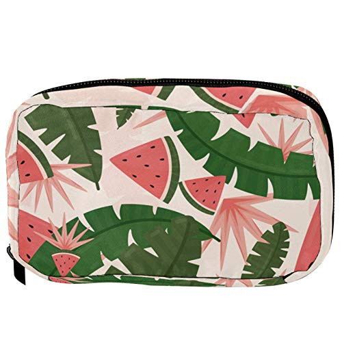 Inhomer Toiletry Bags for Women Tropical Leaves Red Watermelon Travel Cosmetic Makeup Pouch Handy Pencil Cases