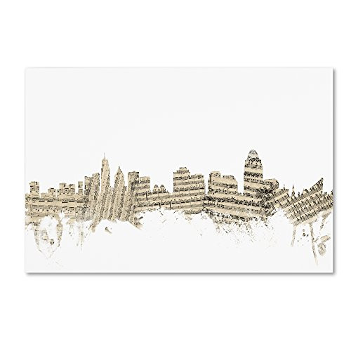 Cincinnati Ohio Skyline Sheet Music II by Michael Tompsett, 12x19-Inch Canvas Wall Art